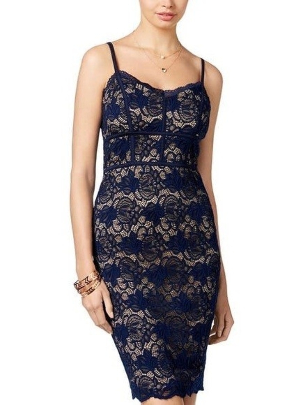 B. DARLIN Navy Sheath Lace Bodycon Dress